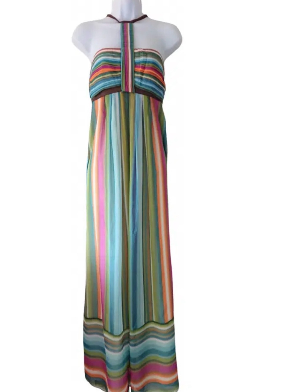 Catherine Malandrino Pastel Multi-Stripe Halter Maxi Dress